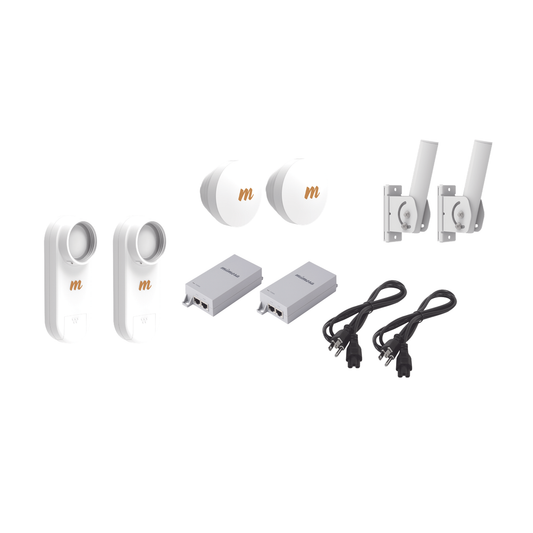 C5X-PTP-KIT2 Kit de 2 radios C5X con 2 antenas de (16 dBi),  rango de frecuencia extendida (4.9 a 6.4 GHz),  incluye inyector POE, cable de alimentación y 2 FLEXIMOUNT-XL para alineación, distancia de hasta 6 km