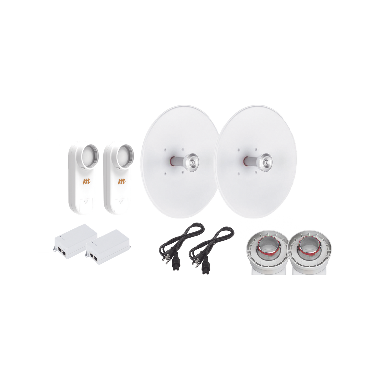 C5XTP27 Enlace completo de 2 radios C5X con antenas UD-TP-27 (27 dBi), rango de frecuencia extendida (5.1 a 6.4 GHz),  incluye inyector POE y cable de alimentación y adaptador para la antena