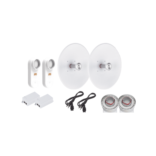C5XTP27 Enlace completo de 2 radios C5X con antenas UD-TP-27 (27 dBi), rango de frecuencia extendida (5.1 a 6.4 GHz),  incluye inyector POE y cable de alimentación y adaptador para la antena