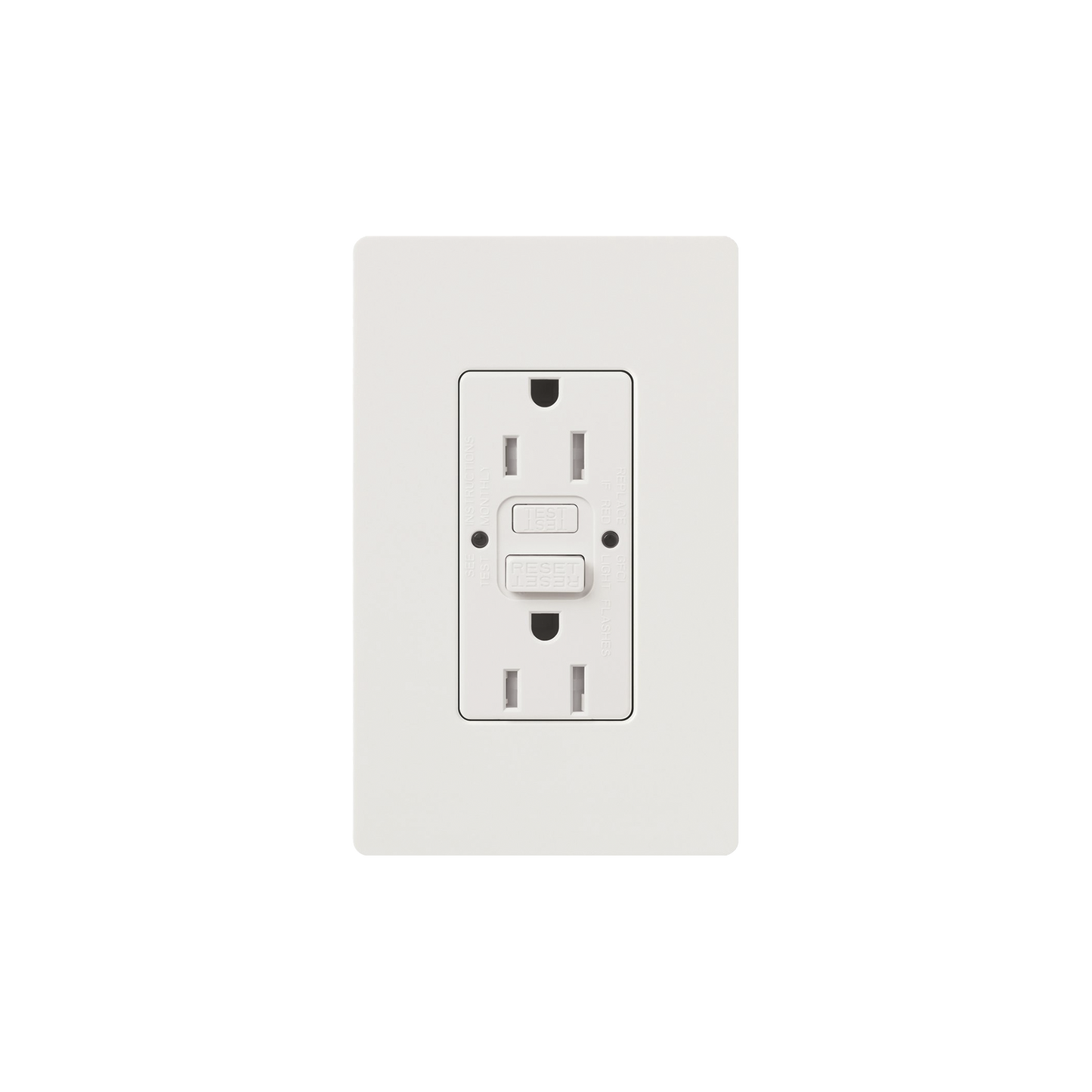 CAR15GFSTWHS Tomacorriente 125V 15A resistente a manipulaciones, color blanco.