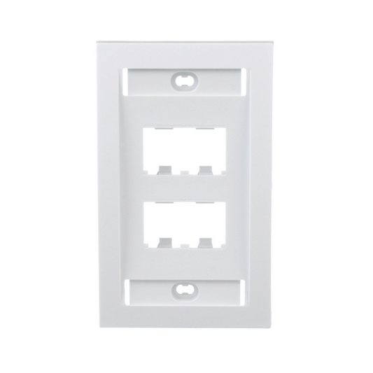 CFPE4WHY - Placa de Pared Vertical Ejecutiva, Salida Para 4 Puertos Mini-Com, Con Espacios Para Etiquetas, Color Blanco
