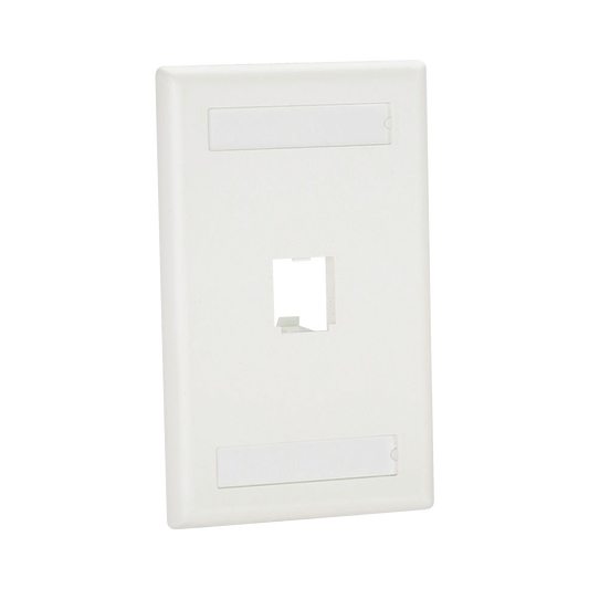CFPL1IWY - Placa de Pared Vertical Cl�sica, Salida Para 1 Puerto Mini-Com, Con Espacios Para Etiquetas, Color Blanco Mate