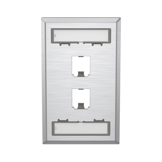 CFPL2SY - Placa de Pared Vertical, de Acero Inoxidable, Salida Para 2 Puertos Mini-Com, Con Espacios Para Etiquetas
