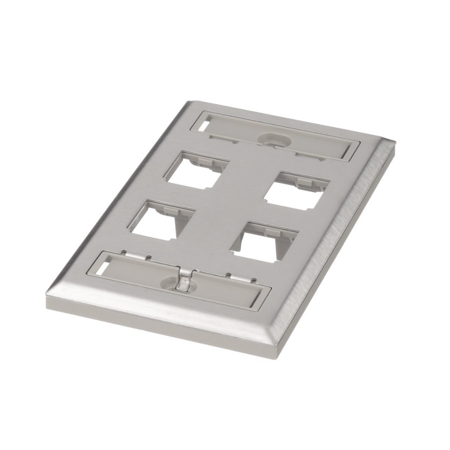 CFPL4SY - Placa de Pared Vertical, de Acero Inoxidable, Salida Para 4 Puertos Mini-Com, Con Espacios Para Etiquetas