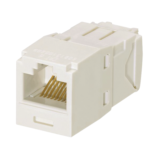 CJ688TGIW Conector Jack RJ45 Estilo TG, Mini-Com, Categoría 6, de 8 posiciones y 8 cables, Color Blanco Mate