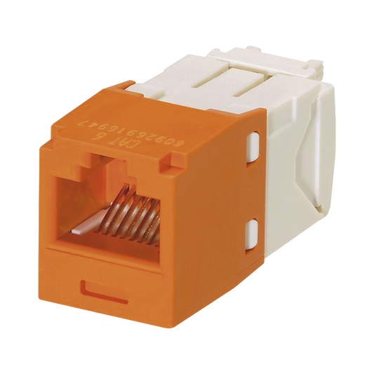 CJ688TGOR Conector Jack RJ45 Estilo TG, Mini-Com, Categoría 6, de 8 posiciones y 8 cables, Color Naranja