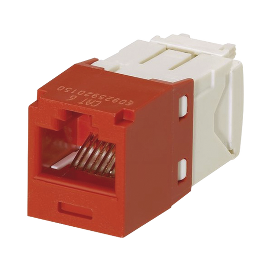 CJ688TGRD Conector Jack RJ45 Estilo TG, Mini-Com, Categoría 6, de 8 posiciones y 8 cables, Color Rojo