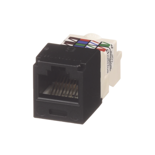 CJ688TPBL Conector Jack RJ45 Estilo TP, Mini-Com, Categoría 6, de 8 posiciones y 8 cables, Color Negro