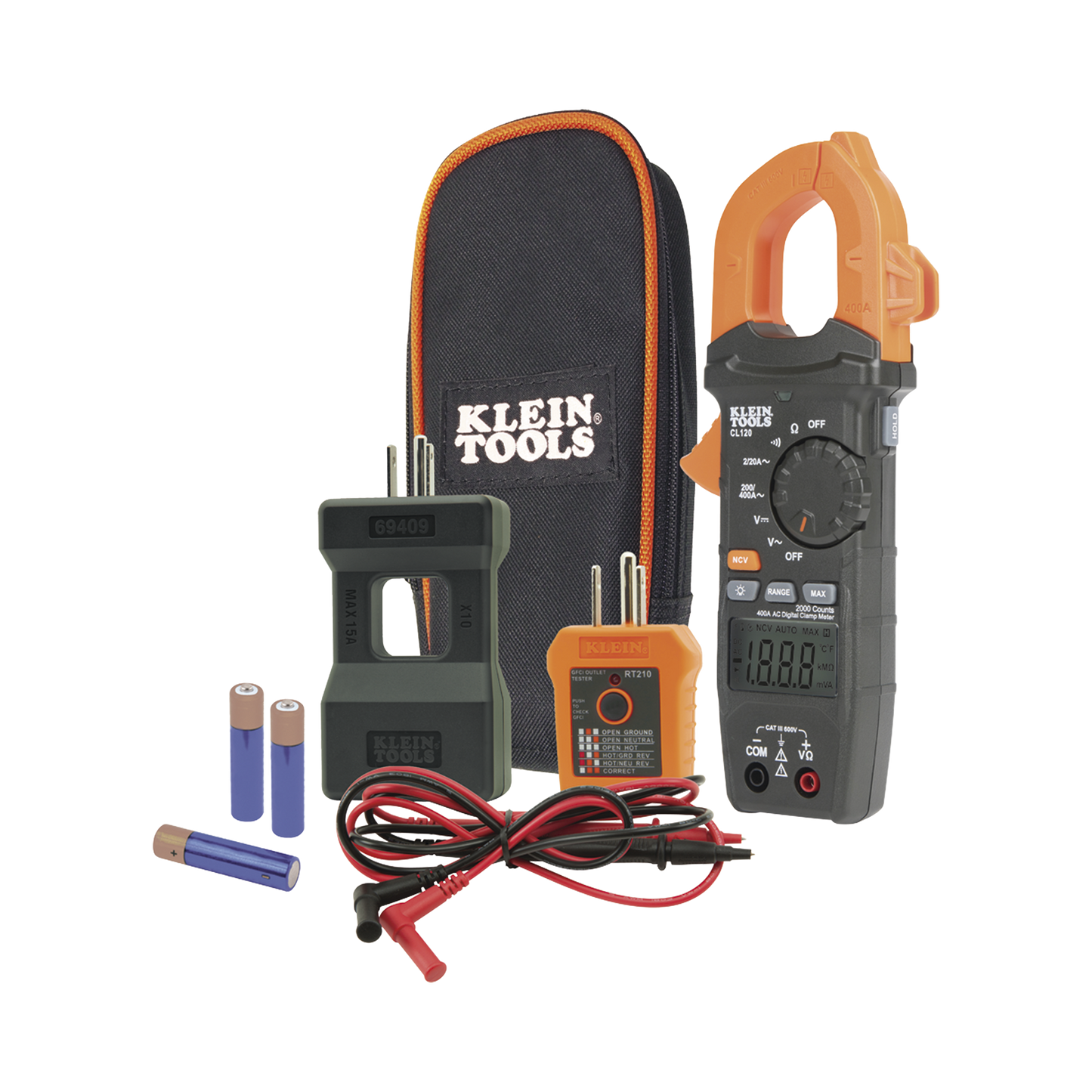 CL-120-KIT Kit de Amperímetro de Gancho (400A CA) con Probador de Fase y Divisor (para medir corriente sin cortar el cable).