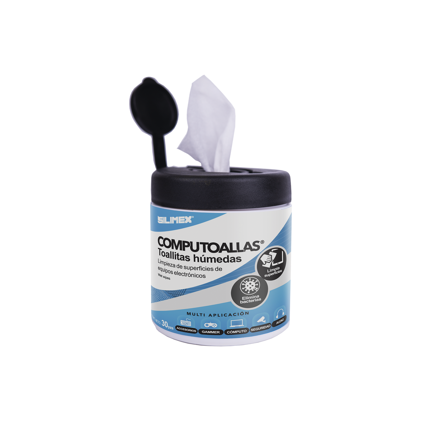 COMPUTOALLAS - Toallas húmedas antibacteriales, para limpieza de gabinetes, equipos de cómputo, audio, vídeo y telefonía, 30 piezas