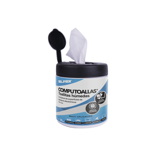 COMPUTOALLAS - Toallas húmedas antibacteriales, para limpieza de gabinetes, equipos de cómputo, audio, vídeo y telefonía, 30 piezas