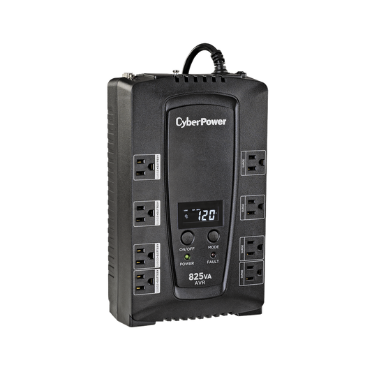 CP825AVRLCDA - UPS de 825 VA/450 W, Topología Línea Interactiva, Entrada 120 Vca NEMA 5-15P, Tipo Gabinete Compacto, Con 8 Tomas NEMA 5-15R