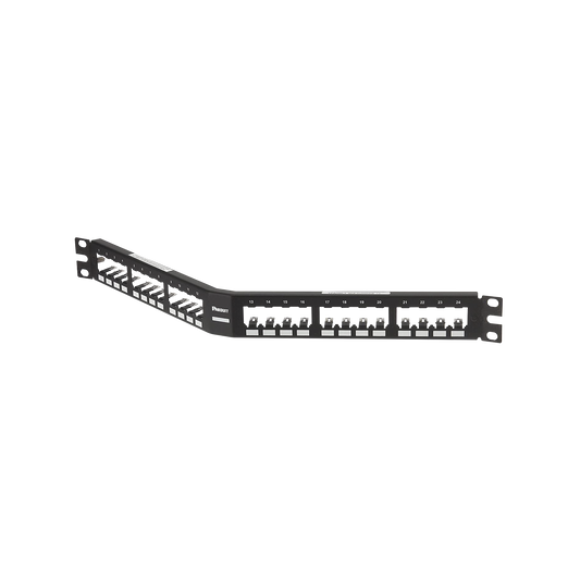 CPA24BLY - Panel de Parcheo Modular Mini-Com (Sin Conectores), Angulado, Totalmente Blindado, de 24 Puertos, 1UR