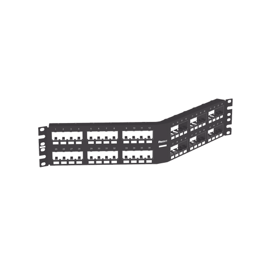 CPPA48FMWBLY - Panel de Parcheo Modular Mini-Com (Sin Conectores), Angulado Instalaci�n la Ras, Sin Blindaje, de 48 Puertos, 2UR