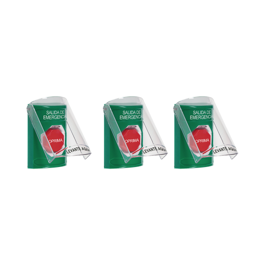 CP-SS13-ES - Paquete de 3 Botones con 3 Diferentes Métodos de Activación y 3 Mensajes Diferentes, Color Verde