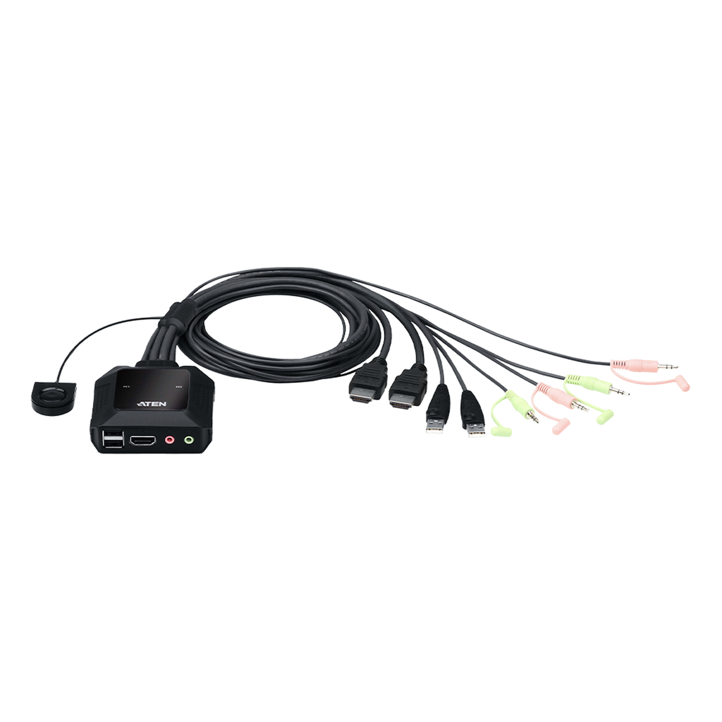 CS22H - Conmutador KVM con cable HDMI 4K USB de 2 puertos con selector de puerto remoto |  4096x2160 @ 60Hz (4K DCI) | HDCP 2.2 |  Jack 3.5mm (Audio/Micrófono) | Conecta y controla 2 equipos con un solo monitor, teclado y mouse