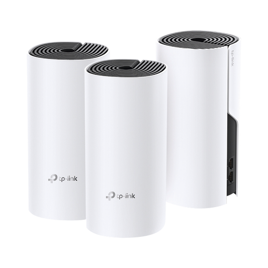 DECOM4-3PACK KIT 3 Routers Inalámbricos MESH Interior para Hogar / Doble Banda Wi-Fi 5 AC1200 Mbps / 2 Puerto Gigabit WAN/LAN / 2 Antenas Internas / Administración Mediante la App Deco (iOS, Android)