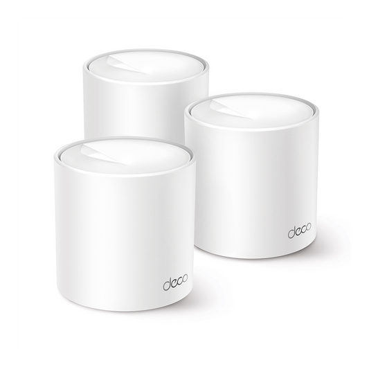 DECOX10-3PACK - Kit 3 Routers Inalámbricos MESH Interior para Hogar / Doble Banda Wi-Fi 6 AX1500 Mbps / 2 Puerto Gigabit WAN/LAN / 2 Antenas Internas / Administración Mediante la App Deco (iOS, Android) / Protección HomeShield