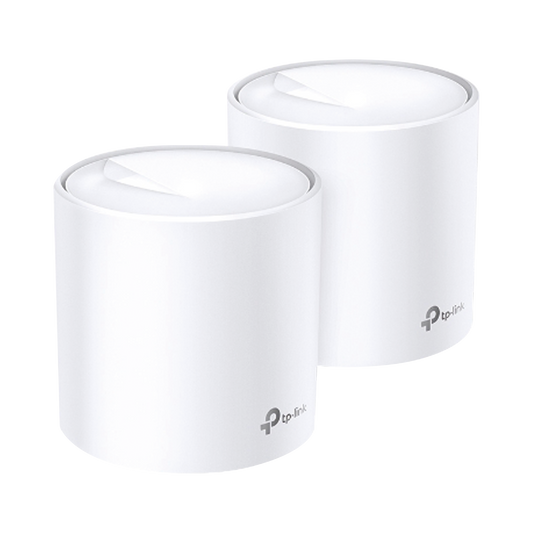 DECOX20-2PACK Kit 2 Routers Inalámbricos MESH Interior para Hogar / Doble Banda Wi-Fi 6 AX1800 Mbps / 2 Puerto Gigabit WAN/LAN / 2 Antenas Internas / Administración Mediante la App Deco (iOS, Android) / Protección HomeShield