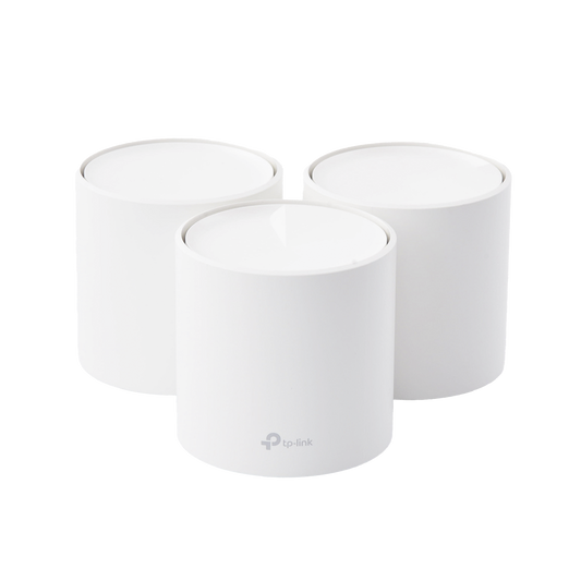 DECOX20-3PACK Kit 3 Routers Inalámbricos MESH Interior para Hogar / Doble Banda Wi-Fi 6 AX1800 Mbps / 2 Puerto Gigabit WAN/LAN / 2 Antenas Internas / Administración Mediante la App Deco (iOS, Android) / Protección HomeShield