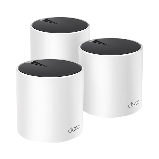 DECOX55-3PACK - Kit 3 Routers Inalámbricos MESH Interior para Hogar / Doble Banda Wi-Fi 6 AX3000 Mbps / 3 Puerto Gigabit WAN/LAN / 2 Antenas Internas / Administración Mediante la App Deco (iOS, Android) / Protección HomeShield