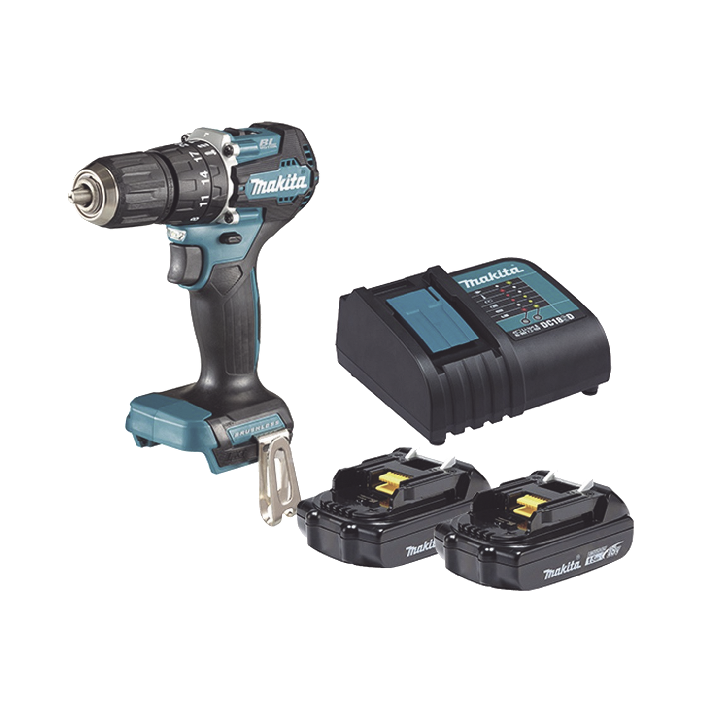 DHP487SYX2 - Rotomartillo/Taladro Inalámbrico SIN CARBONES, Broquero de 1/2", 1,700 RPM, 18V, Torque: 42 N.m C/2 Bat. (1.5Ah) y Cargador.