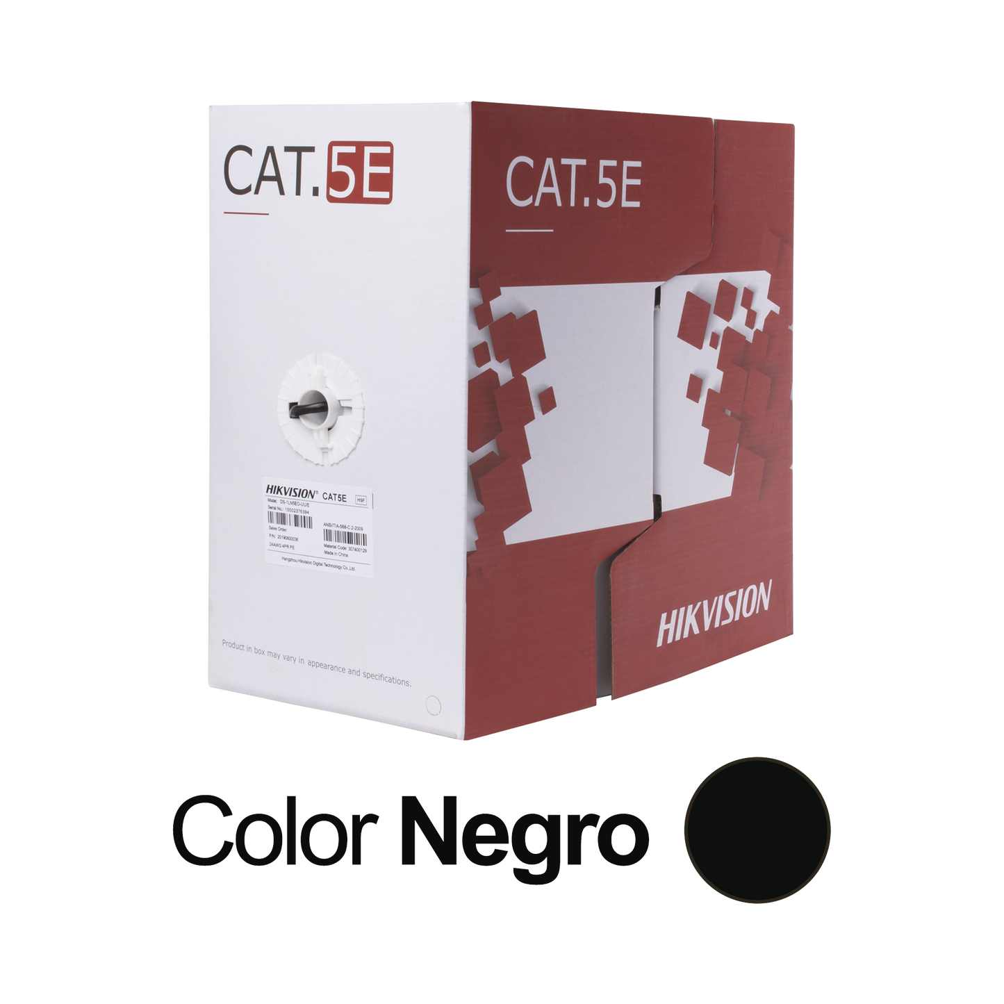 DS-1LN5EO-UU/E Bobina de Cable UTP 305 Mts / Cat 5E (24 AWG) / Color Negro / PE / Uso en Exterior / 100% Cobre / Aplicaciones de CCTV, Redes de Datos y Enlaces Inalámbricos