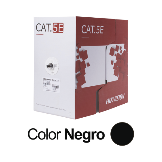 DS-1LN5EO-UU/E Bobina de Cable UTP 305 Mts / Cat 5E (24 AWG) / Color Negro / PE / Uso en Exterior / 100% Cobre / Aplicaciones de CCTV, Redes de Datos y Enlaces Inalámbricos