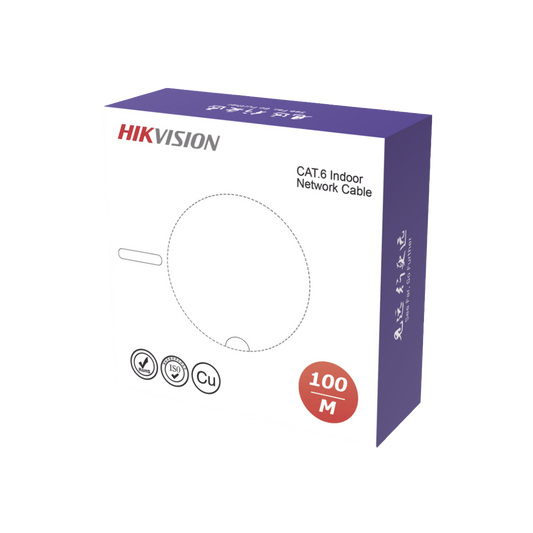DS-1LN6USC0-100 Bobina de Cable UTP 100 Mts / Cat 6 (23 AWG) / Color Blanco / PVC (CM) / Uso en Interior / 100% Cobre / Aplicaciones de CCTV y Redes de Datos