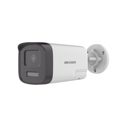 DS-2CE17D0T-LTS - [Audio Bidireccional + Dual Light + ColorVu] Bala TURBOHD 2 Megapixel (1080p) / Lente 3.6 mm / 40 mts IR EXIR + 40 mts Luz Blanca / Micrófono y Bocina Integrado / Exterior IP67 / dWDR