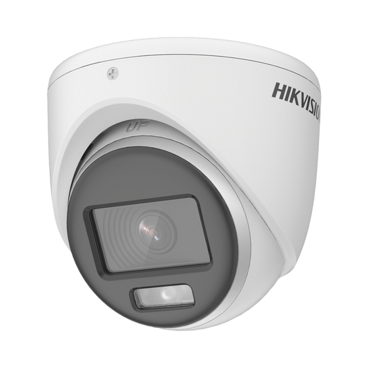 DS-2CE70DF0T-LMFS - [Dual Light + ColorVu] Turret TURBOHD 2 Megapixel (1080p) / Lente 2.8 mm / 20 mts IR + 20 mts Luz Blanca / Gran Angular 105° / Exterior IP67 / Micrófono Integrado / dWDR / 4 Tecnologías / Metal