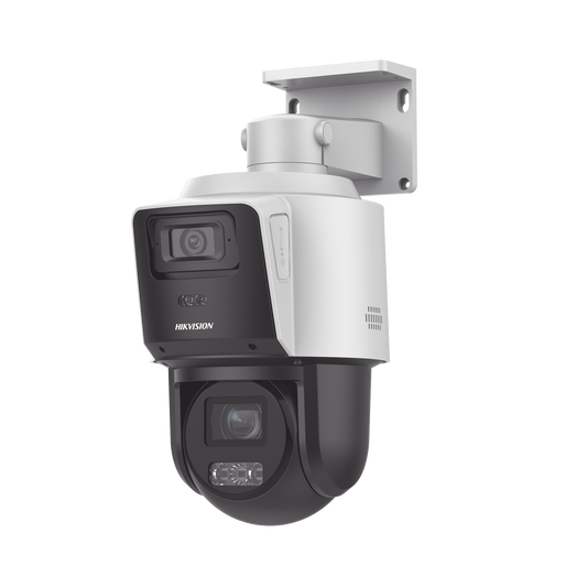 DS-2SE3C404MWG-E/14 [TandemVu] PTZ IP 4 Megapixel con Cámara Panoramica 4 Megapixel / 4X Zoom / Dual Light (40 mts IR + 30 mts Luz Blanca) / ACUSENSE / IP66  / PoE+ / DARKFIGHTER / Micro SD / Incluye Base para Techo o Pared