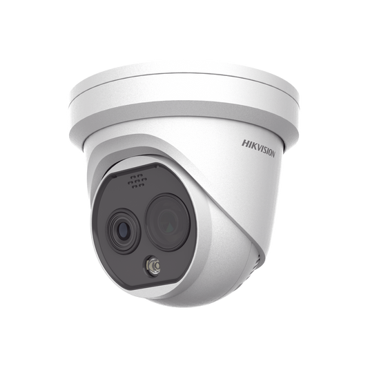 DS-2TD1228T-2/QA(B) Turret IP Dual / Térmica 2.1 mm (256 x 192) / Óptico 2.2 mm (4 Megapixel) / Termométrica / Detección de Temperatura / PoE /Exterior IP66 / Sirena y Luz Intermitente Integrada / MicroSD