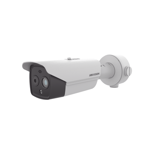 DS-2TD2628-10/QA Bala IP Dual / Térmica 9.7 mm ( 256 × 192 ) / Óptico 8 mm (4 Megapixel) / 30 mts IR / Exterior IP67 / PoE / Termométrica / Detección de Temperatura / Sirena y Luz Intermitente Integrada / MicroSD