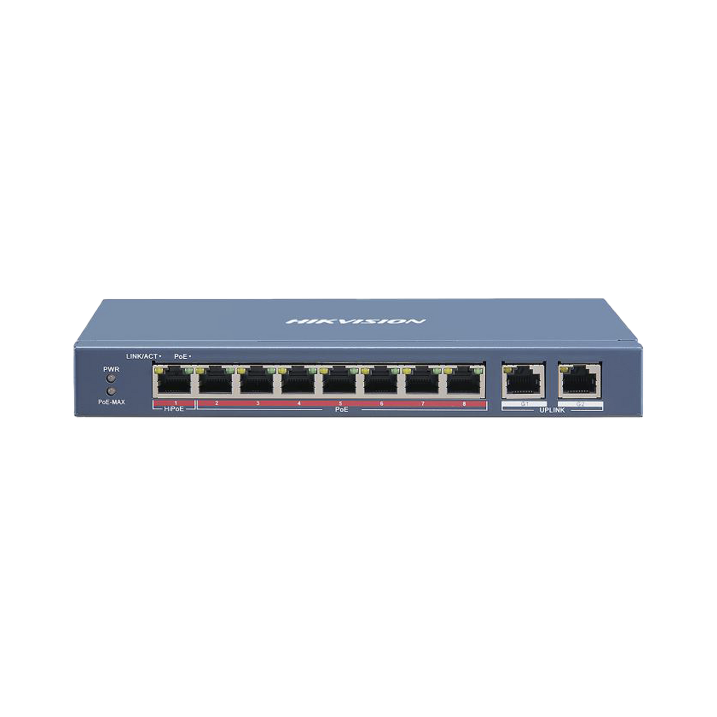 DS-3E0310HP-E Switch PoE+ / No Administrable / 6 Puertos 10/100 Mbps 802.3 af/at (30 W) / 1 Puerto 10/100 Mbps Hi-PoE (90 W)  / 2 Puertos 1000 Mbps Uplink / 300 Metros PoE Larga Distancia / 110 Watts