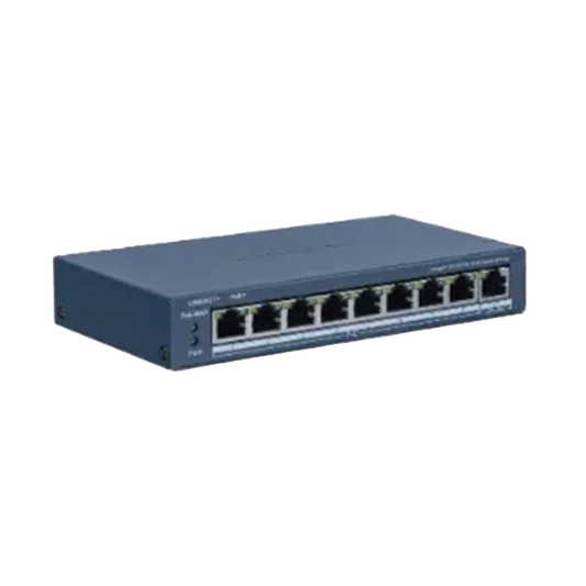 DS-3E1309P-EI/M Switch PoE+ / Monitoreable / 8 Puertos 100 Mbps PoE+ / 1 Puerto 1000 Mbps Uplink / PoE hasta 300 metros / Conexión Remota desde Hik-PartnerPro / 60 W
