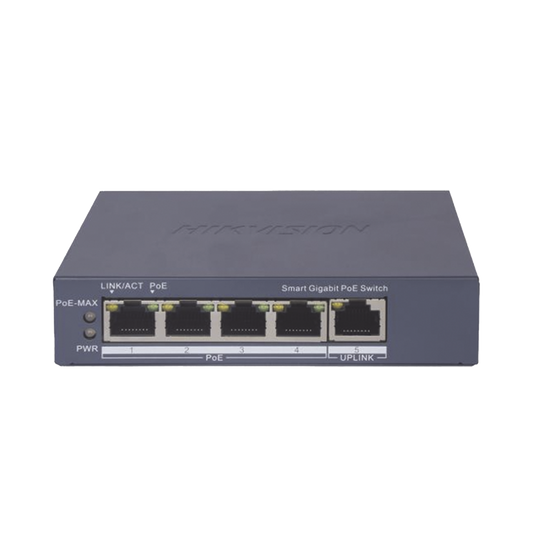 DS-3E1505P-EI - Switch Gigabit PoE+ / Administrable / 4 Puertos 1000 Mbps PoE+ / 1 Puerto 1000 Mbps Uplink / Configuración Nube Hik-PartnerPro / Modo Extendido hasta 300 Metros / 60 Watts