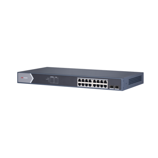 DS-3E1518P-SI Switch Gigabit PoE+ / Administrable / 16 Puertos 1000 Mbps PoE+ / 2 Puertos SFP / Configuración Remota desde Hik-ParnerPro / PoE hasta 300 Metros / 225 Watts