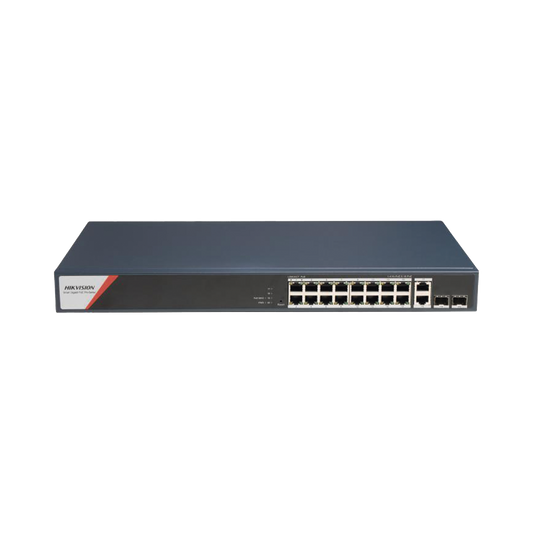 DS-3E1520HP-SI-16P2T2F - Switch Gigabit PoE+ / Administrable / 16 Puertos 1000 Mbps PoE+ (4 Puertos PoE++ 90 W) / 2 Puertos 1000 Mbps de Uplink / 2 Puertos SFP / Configuración Nube Hik-PartnerPro / Modo Extendido hasta 300 Metros / 230 W