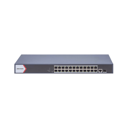 DS-3E1526P-EI Switch Gigabit PoE+ / Administrable / 24 Puertos 1000 Mbps PoE+ /  1 Puerto 100 uplink / 1 Puerto 1000 Mbps Uplink / 1 Puertos SFP Uplink / Configuración Remota desde Hik-PartnerPro / Modo Extendido hasta 300 Metros / 370 W