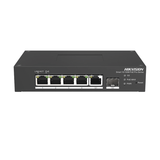 DS-3T1306P-SI/HS Switch PoE  / Administrable / 4 Puertos PoE 10/100 Mbps / 1 Puerto 1000 Mbps / 1 Puertos SFP / PoE Extendido hasta 300 Metros / Conexión Remota desde Hik-PartnerPro