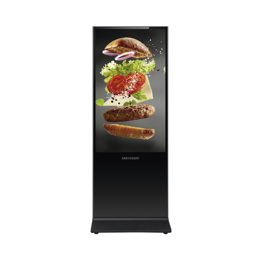 Pantalla LED de 43 con Resolución 4K para Publicidad Digital con Apariencia Metálica / Base para Piso / Altavoz Integrada / WiFi / 1 Puerto LAN / Android 8.1 / Uso 24/7