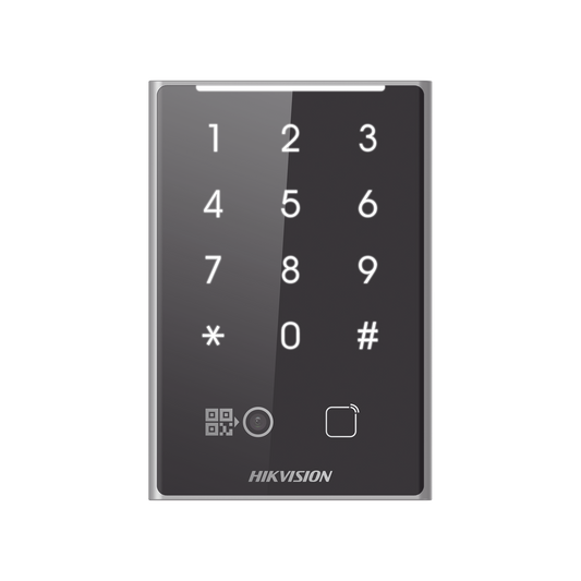 DS-K1109EKB-QR Lector de Tarjetas PROX EM y de Códigos QR / Teclado para Contraseña / Compatible con Controladores DSK2600 Series Hikvision / Comunicación RS485 y WIEGAND