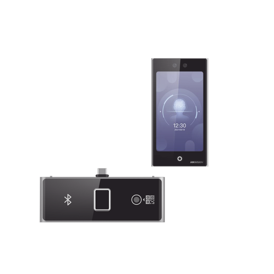 DS-K1T673DWX/K Terminal Facial Min Moe WiFi con pantalla de 7 y Lector de Huellas, Códigos QR y Bluetooth /  Exterior IP65 / 10,000 rostros y 50,000 tarjetas / Soporta módulo lector de Huella, QR y Bluetooth