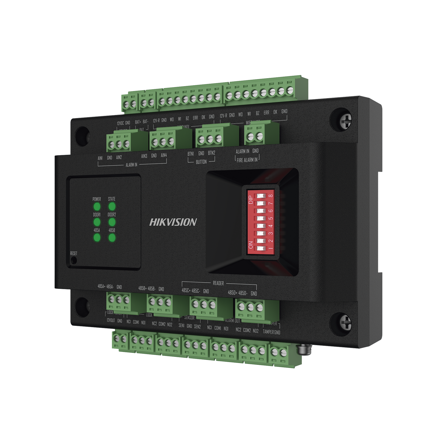 DS-K2M002X Expansor de 2 Puertas para Paneles de Control de Acceso DS-K27 Series / Comunicación RS-485 / 4 Entradas y 2 Salidas Auxiliares