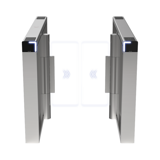 DS-K3B530X-LR/MPG-DP90 Torniquete Swing PREMIUM / Iluminación LED / 12,000,000 Ciclos MCBF / Incluye Lectores de Tarjeta y Panel de Acceso / 14 Pares de IR / Carril de 90 cms / Compatible con Reconocimiento Facial / Incluye Izquierdo y Derecho