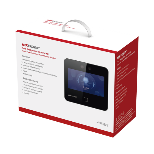 DS-KAS343 Kit de Control de Acceso TODO INCLUIDO con Lector de Rostros, QRs y Tarjetas / 1,500 rostros / Compatible con App HIKConnect /Incluye Electroimán  Botón de Salida y Montajes Z y L para imán