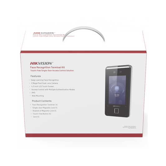 DS-KAS541 Kit de Control de Acceso TODO INCLUIDO con Lector de Rostros, QRs , Tarjetas y Huellas / 3,000 Rostros / Compatible con App Hik-Connect / Videoportero / Incluye Electroimán  Botón de Salida y Montajes Z y L para imán