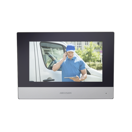 DS-KH6320-WTDE1 - Monitor Hibrido IP WiFi Touch Screen 7" para DS-KIS303P / Vídeo en Vivo / PoE Estándar / Apertura Remota / Llamada Entre Monitores / Audio de dos vías / Policarbonato