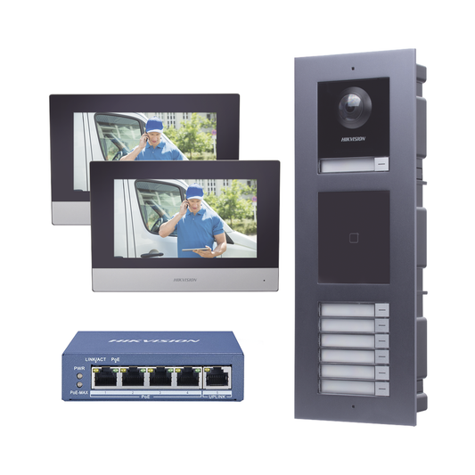 DSKIS-MULTI-7AP KIT de Videoportero IP para 7 DEPARTAMENTOS con llamada a App de Smartphone y Lector de Tarjetas EM / 2da Generación (Modular) / Montaje para EMPOTRAR incluido